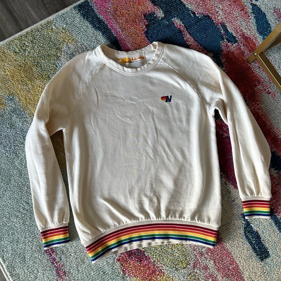 Aviator Nation Cream & Rainbow Stripe Crewneck Sweatshirt - Picture 1 of 4